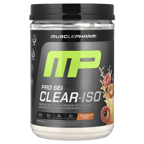MusclePharm, Pro Series Clear-ISO, Protein Powder Drink Mix, Proteinpulver-Trinkmischung, saure Pfirsichringe, 520 mg (1,14 lbs.)