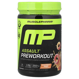 MusclePharm, Assault®, Anillos de melocotón ácido para preentrenamiento, 348 g (12,3 oz)
