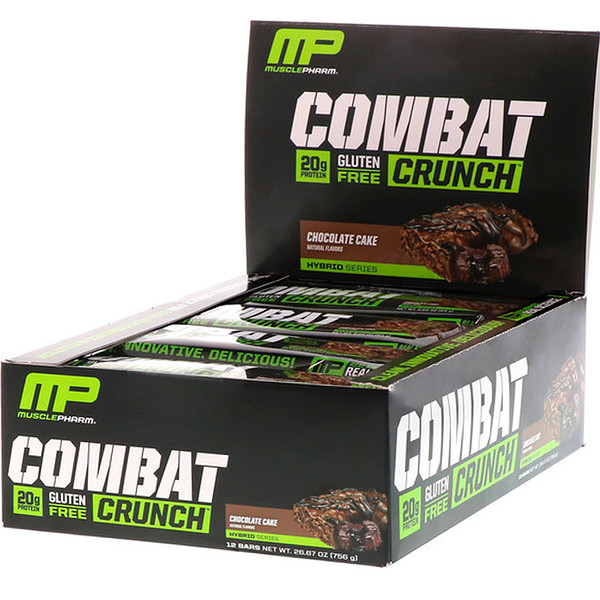 MusclePharm‏, חטיפי חלבון Combat Crunch, עוגת שוקולד, 12 חטיפים, 63 גר' (2.22 oz) כל אחד