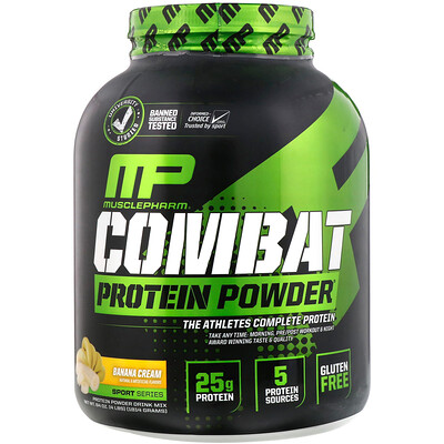 MusclePharm Combat Powder, Advanced Time Release Protein, Banana Cream, 4 lbs (1814 g)