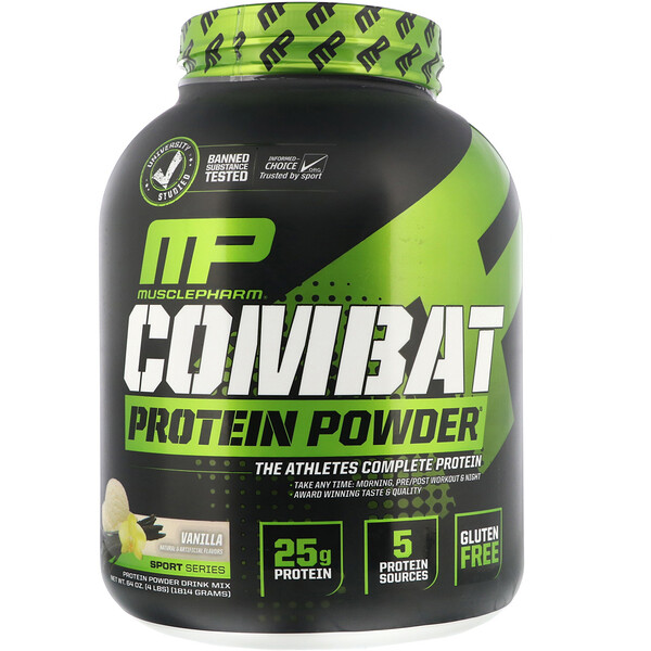 MusclePharm‏, אבקת חלבון Combat, בטעם וניל, 1,814 גר' (4 lbs)