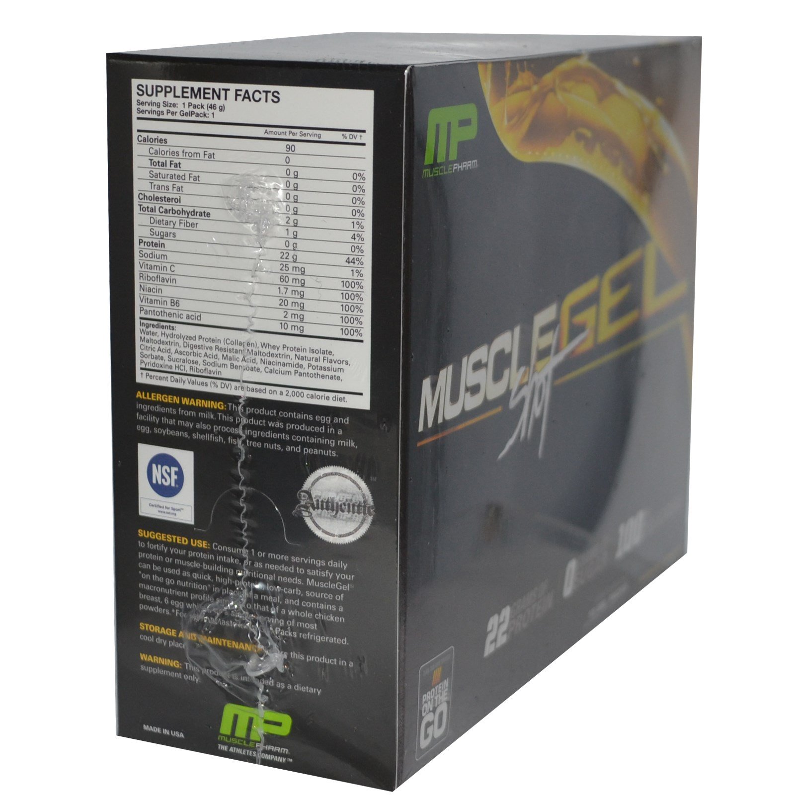 MusclePharm, Muscle Gel Shot, Protein on the Go, Banana Cream, 12 Gel