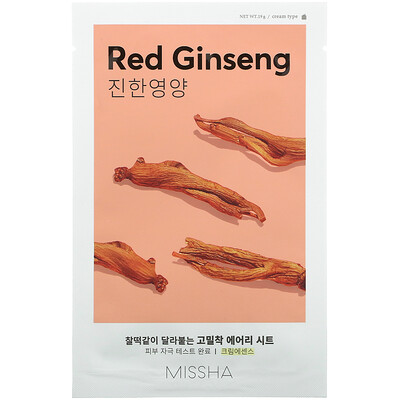 Купить Missha Airy Fit Beauty Sheet Mask, Red Ginseng, 1 Sheet, 19 g