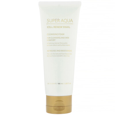 Missha Super Aqua, очищающая пенка с экстрактом секрета улитки для восстановления клеток кожи, 100 мл (3,38 жидк. унции)