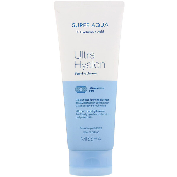 Missha, Super Aqua Ultra Hyalon 泡沫潔面乳，6.76 液量盎司（200 毫升）