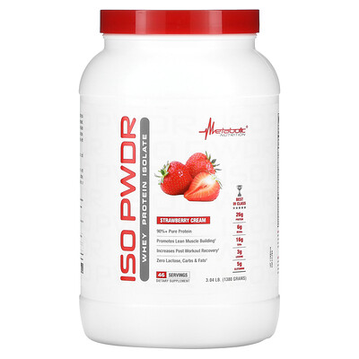Metabolic Nutrition, ISOpwdr, Aislado de proteína de suero de leche, Crema de fresa`` 1380 g (3,04 lb)