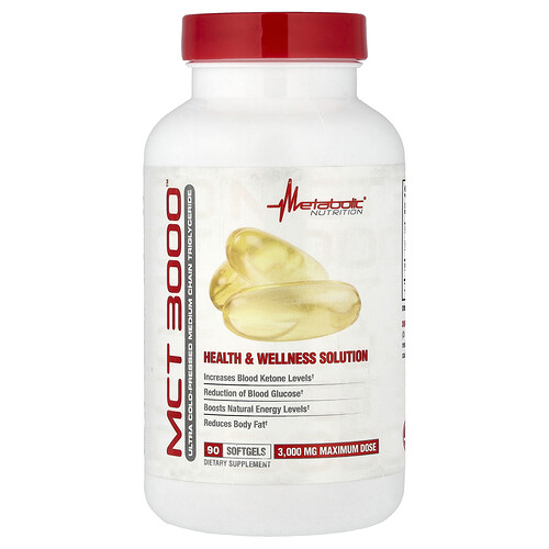 メタボリックニュートリション Metabolic Nutrition, MCT 3000™（中鎖脂肪酸トリグリセリド3000）、ソフトジェル90粒（1粒あたり1,000mg）