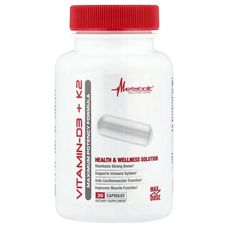 Metabolic Nutrition, Vitaminas D3 y K2, 30 cápsulas