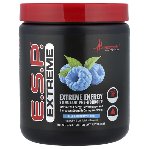 Metabolic Nutrition, E.S.P.® Extreme Energy Stimulant Pre-Workout, Blue Raspberry, 10 oz (275 g)