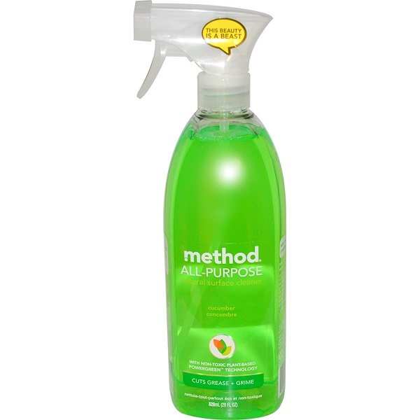 Method, Моющее средство для уборки, универсальный натуральный очиститель любых поверхностей с  огуречным ароматом, 28 жидких унций (828 мл) 