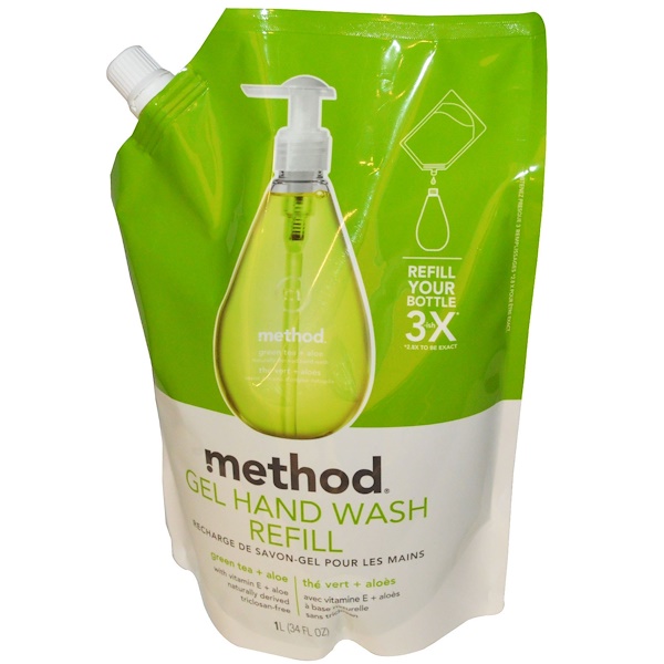 Method, Gel Hand Wash Refill, Green Tea + Aloe, 34 fl oz (1 L) iHerb