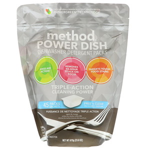 Отзывы о Метод, Power Dish, Dishwasher Detergent Packs, Free + Clear, 45 Packs, 23.8 oz (675 g)