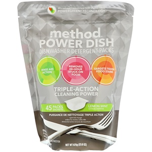 Отзывы о Метод, Power Dish, Dishwasher Detergent Packs, Lemon Mint, 45 Packs, 23.8 oz (675 g)