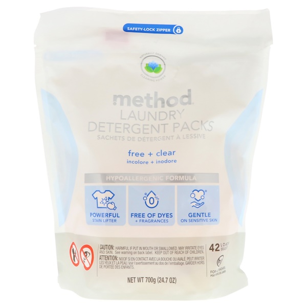 Method, Laundry Detergent Packs, Free + Clear, 42 Loads, 24.7 oz (700 g