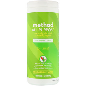 Метод, All-Purpose, Naturally Derived Cleaning Wipes, Lime + Sea Salt, 30 Wet Wipes отзывы