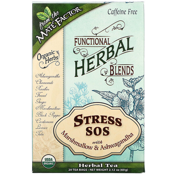 Mate Factor‏, Stress SOS with Marshmallow & Ashwagandha, Caffeine Free, 20 Tea Bags, 2.12 oz (60 g)