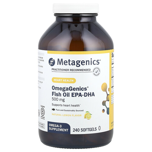 Metagenics OmegaGenics®, Fish Oil EPA-DHA, Natural Lemon, 500 mg, 240 Softgels