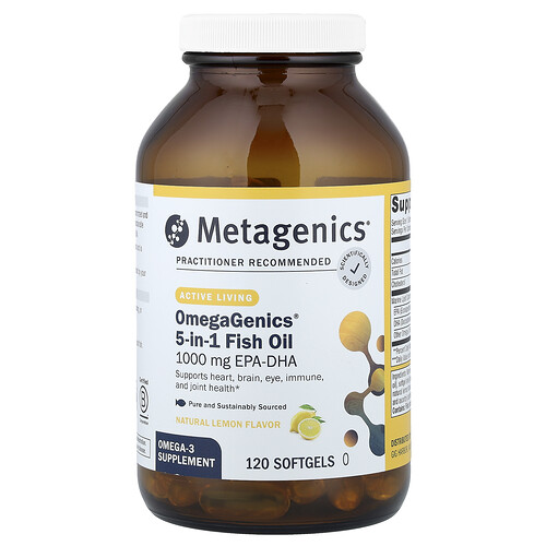 Metagenics, OmegaGenics®, 5-in-1 Fish Oil, Natural Lemon, 120 Softgels