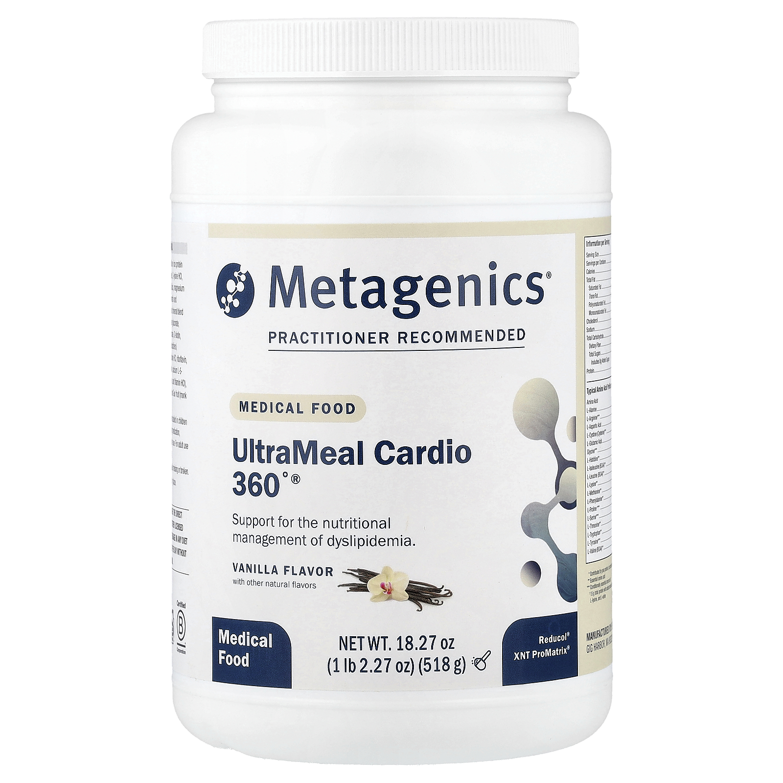 Metagenics (메타제닉스), UltraMeal Cardio 360°®, 의료 식품, 바닐라, 518g(1lb 2.27oz)
