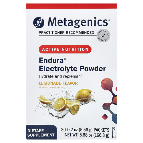 Metagenics Endura® Electrolyte Powder, Lemonade, 30 Packets, 0.2 oz (5.56 g) Each