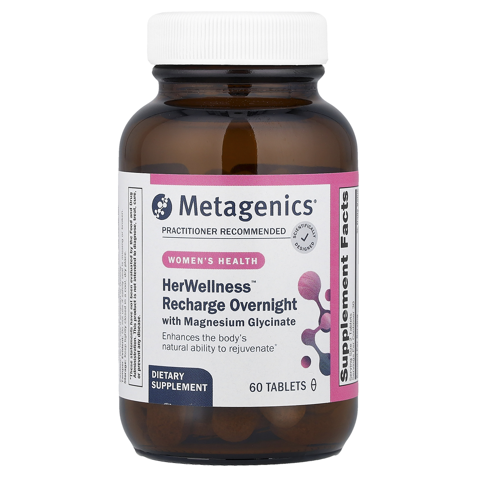 Metagenics (메타제닉스), 여성 건강, HerWellness™ 리차지 오버나이트, 마그네슘 글리신산 함유, 60정