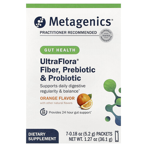 Metagenics, UltraFlora® Ballaststoffe, Präbiotikum & Probiotikum, Orange, 7 Beutel, je 5,2 g