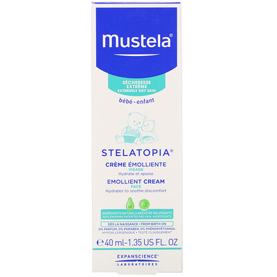 Mustela Baby, Stelatopia Emollient Face Cream, 1.35 fl oz (40 ml)