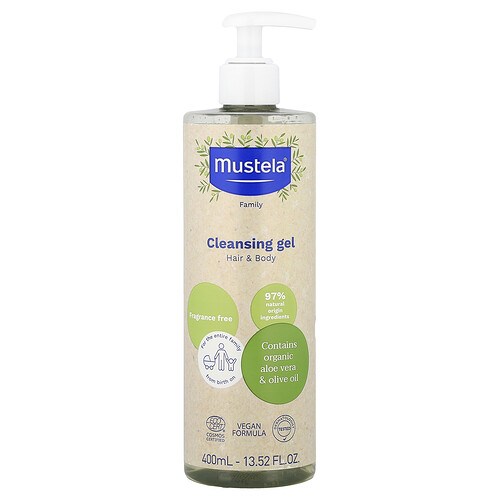 Mustela, Gel de limpieza familiar, Cuerpo y cabello, Sin fragancia, 400 ml (13,52 oz. líq.)