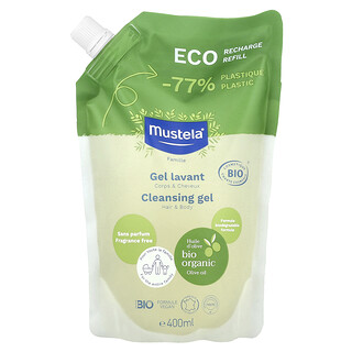 Mustela, Eco Recharge Refill, Family, Cleansing Gel, Hair & Body, Fragrance Free, 400 ml
