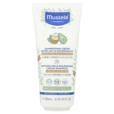 Mustela, Bebés, Champú en crema desenredante y nutritivo, Cabello largo, ondulado o rizado, 200 ml (6,76 oz. líq.)