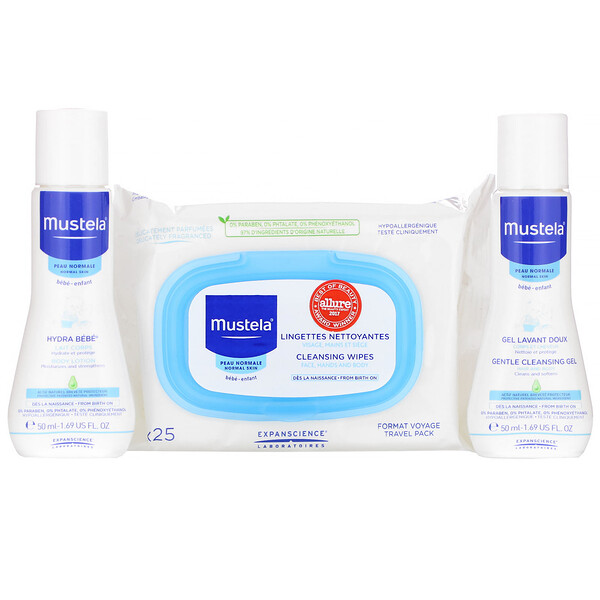 Mustela‏, Bebe on the Go, ערכה לנסיעות, 3 פריטים במארז