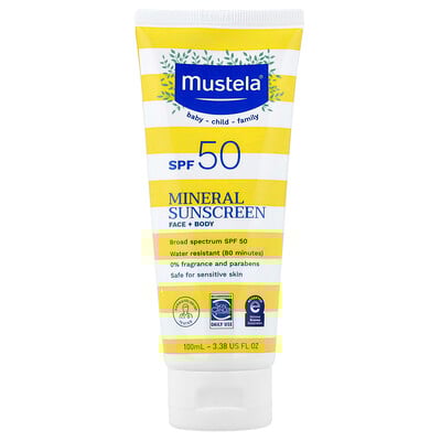 Product Image for Mustela, Mineral Sunscreen, Face + Body, SPF 50, 3.38 fl oz (100 ml)