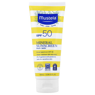 Mustela, Protector solar mineral, Rostro y cuerpo, FPS 50, 100 ml (3,38 oz. líq.)
