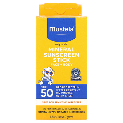Mustela Минеральное солнцезащитное средство-стик для детей, SPF 50, 17 г (0,6 унции)