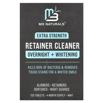 M3, Limpiador de retenedores, Durante la noche y con efecto blanqueador, Menta, 120 comprimidos