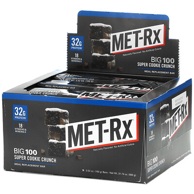 

MET-Rx Big 100, батончик вместо еды, со вкусом хрустящего печенья, 9 батончиков, весом 100 г (3,52 унции) каждый