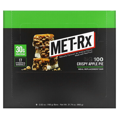 

MET-Rx Big 100 Meal Replacement Bar Crispy Apple Pie 9 Bars 3.52 oz (100 g) Each