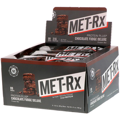 MET-Rx PROTEIN PLUS Bar, Chocolate Fudge Deluxe, 9 Bars, 3.0 oz (85 g) Each