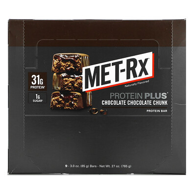 

MET-Rx PROTEIN PLUS шоколадные кусочки 9 батончиков 85 г (3 0 унции)