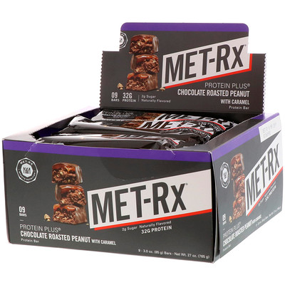 MET-Rx PROTEIN PLUS Bar, Chocolate Roasted Peanut with Caramel, 9 Bars, 3.0 oz (85 g) Each