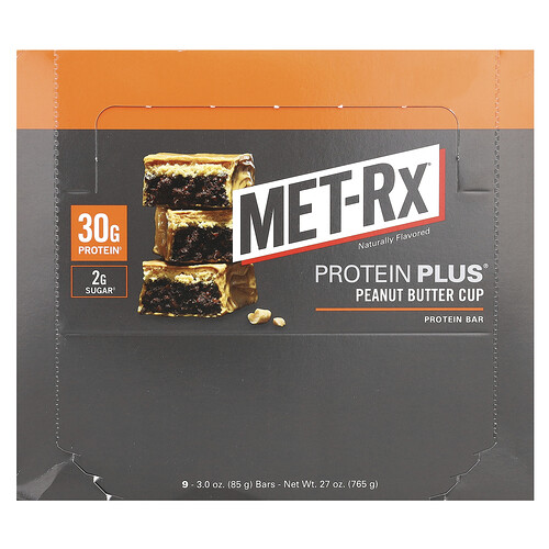 Met-rx Protein Plus Bar, Peanut Butter Cup, 9 Bars, 3 oz (85 g) Each