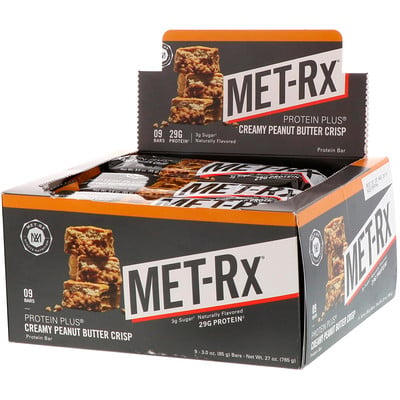 MET-Rx PROTEIN PLUS Bar, Creamy Peanut Butter Crisp, 9 Bars, 3.0 oz (85 g ) Each