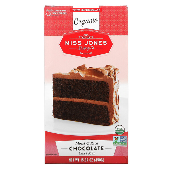 Miss Jones Baking Co, Organic Moist & Rich Cake Mix, Chocolate, 15.87 oz (450 g)