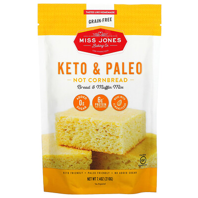 Купить Miss Jones Baking Co Keto & Paleo, смесь не кукурузного хлеба и маффинов, 210 г (7, 4 унции)