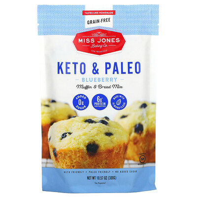 Miss Jones Baking Co Keto & Paleo, смесь хлеба и кексов с голубикой, 300 г (10,57 унции)