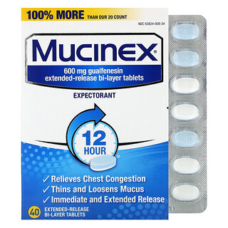 Mucinex, 600 mg, 40 dubbellaagse tabletten met verlengde afgifte