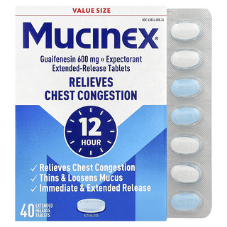 Mucinex, 12 HR Chest Congestion, 600 mg, 40 Extended-Release Tablets