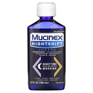 Mucinex, Shift Malam, Selsema & Selesema, Untuk Umur 12+, 6 fl oz (180 ml)