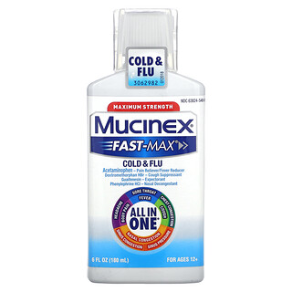 Mucinex, Fast-Max nachlazení a chřipka, maximální pevnost, věk 12+, 6 fl oz (180 ml)