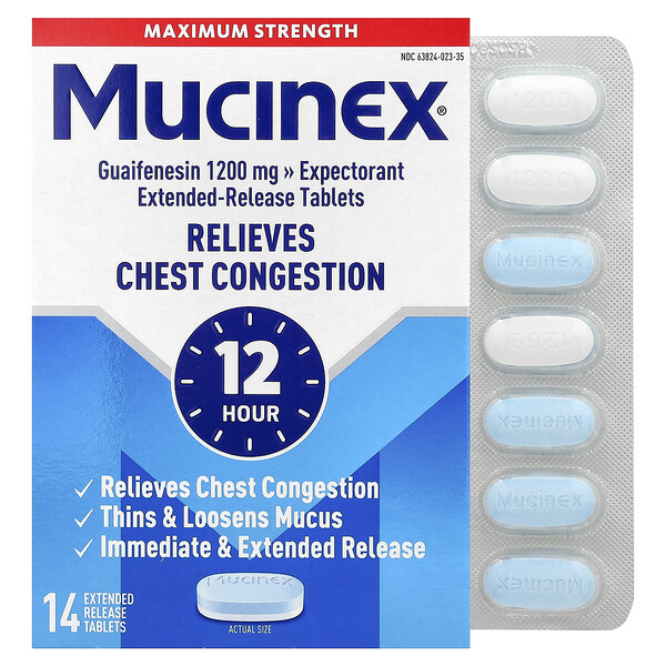 Mucinex 12 Hour Chest Congestion, Maximum Strength, 1,200 mg, 14 Extended-Release Bi-Layer Tablets